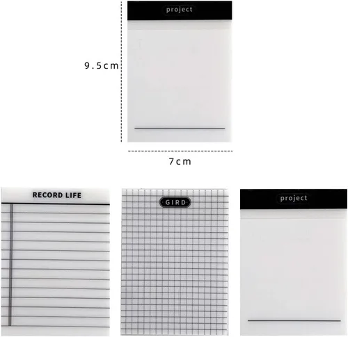 Vista 2 de Libro de notas adhesivas transparentes, 50 hojas de notas adhesivas transparentes transparentes de 4 x 3 pulgadas, impermeable, libro de notas
