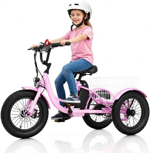Vista 11 de MOONCOOL Triciclo eléctrico juvenil, 16 pulgadas, 250 W, E-Trike Naranja quemado