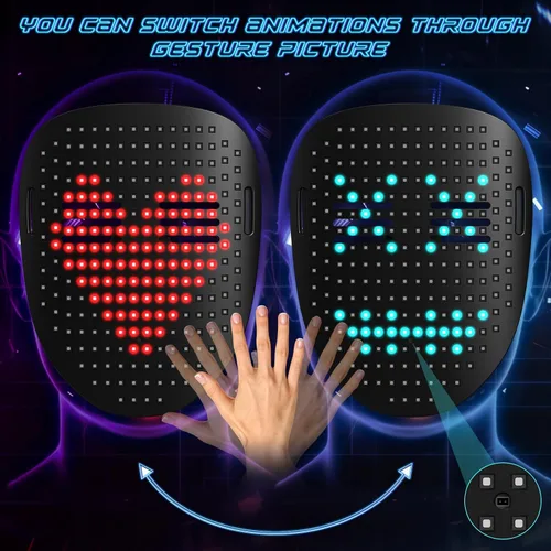 Vista 4 de Máscara LED con aplicación programable Bluetooth para regalo de cumpleaños, máscara transformadora de cara iluminada LED, máscara Boywithuke