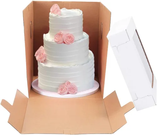 Vista 5 de Cajas altas para pasteles de nivel, 3 tamaños, 6 paquetes de 8 x 8 x 10, 10 x 10 x 12 y 12 x 12 x 12 pulgadas, caja de pastel alta blanca resistente