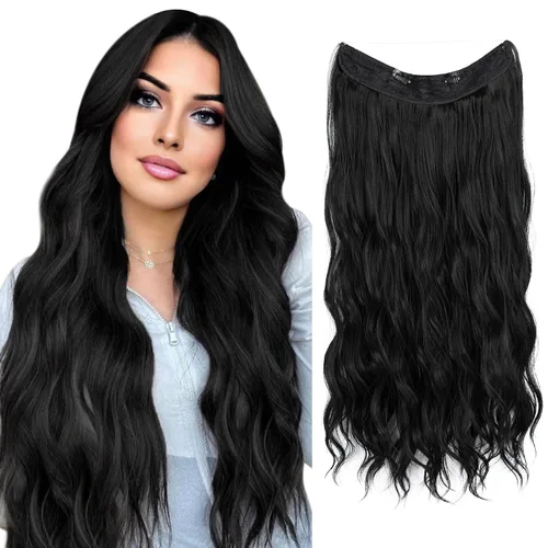 Vista 14 de SARLA Extensión de Cabello con Alambre Invisible con 3 Clips Pieza de Cabello Sintética Corta de Ondas de Playa Diadema Transparente Ajustable