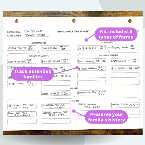 Vista 2 de EASYGENIE Kit de historias genealógicas: hojas de trabajo, gráficos y formularios para preservar la historia familiar y rastrear a los antepasados