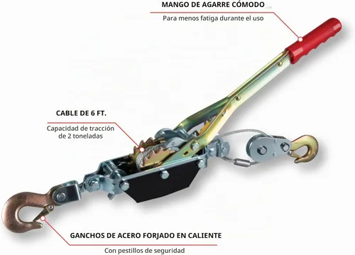 Vista 2 de Performance Tool – Tirador de engranajes dual de 50-100 – Cabrestante de capacidad de 2 toneladas con cable de aeronave de 6