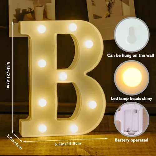 Vista 2 de Letras Iluminadas, Luces de Letras LED 26 del Alfabeto, Letra Iluminada Decorativa, Letras de Marquesina LED a Batería para Fiesta, Bar, Luz Luz