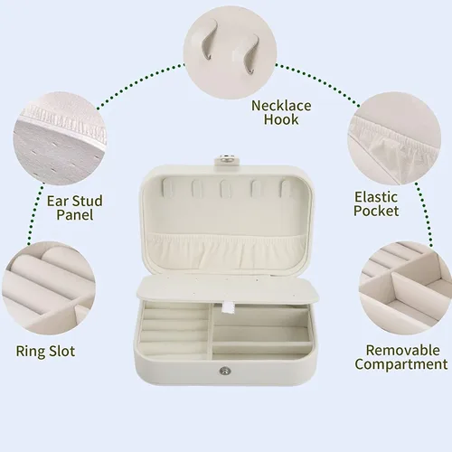 Vista 2 de Wnvivi Caja organizadora portátil de collares, caja de almacenamiento de joyería, caja de joyería de viaje, organizador de aretes para mujer, Cuero