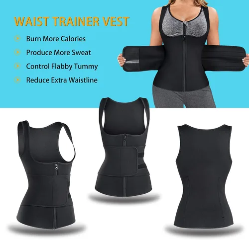 Vista 7 de GAODI - Chaleco de entrenamiento de cintura para mujer, corsé delgado, de neopreno, camiseta sin mangas con cremallera, camiseta moldeadora