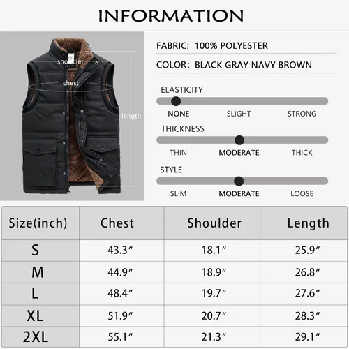 Vista 7 de CROYEE Chaleco acolchado de invierno para hombre con forro de piel suave, sin mangas