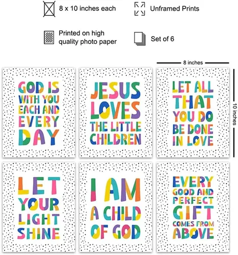 Vista 2 de Arte de pared para niños, religión, cristianismo, regalo de bebé para niñas, niños, juego de decoración de habitación de bebé, Fe Dios, Escritura