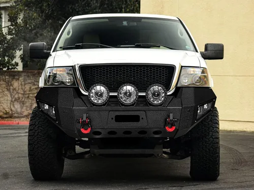 Vista 2 de Parachoques delantero y trasero de acero para Ford F150 2006-2008 con placa de cabrestante y luces (textura negra)