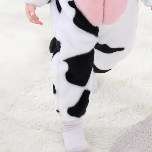 Vista 5 de Wrrkayly Mameluco de franela con capucha para bebé niño y niña, con cremallera de animales de dibujos animados, traje de invierno cálido, disfraz