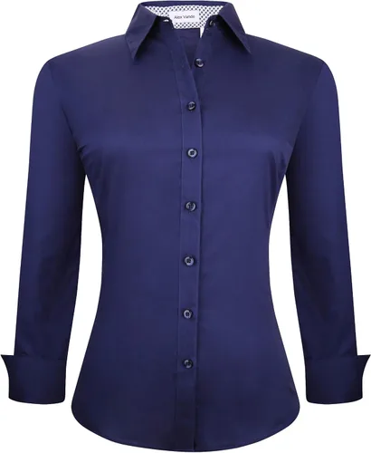 Vista 21 de Alex Vando Camisas de vestir para mujer, sin arrugas, ajuste regular, manga larga, elástica, camisa de trabajo