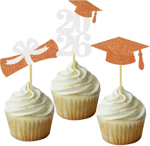 Vista 27 de Decoración para cupcakes de graduación, decoración de fiesta de graduación, selecciones de alimentos, felicitaciones, tapa de diploma con purpurina