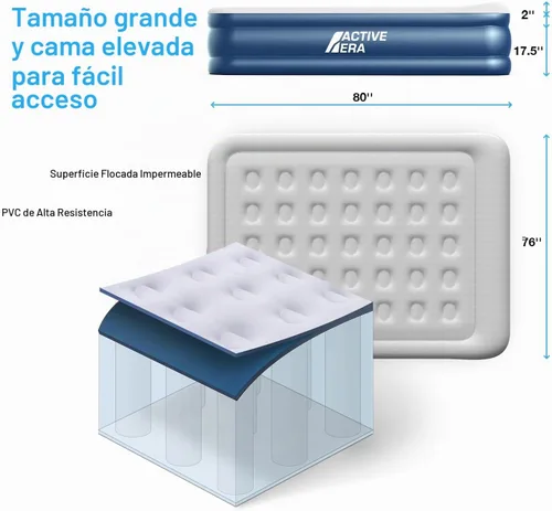 Vista 9 de Active Era Colchón de aire tamaño King con bomba elevada incorporada, colchón inflable elevado de alta calidad con almohada elevada, resistente a
