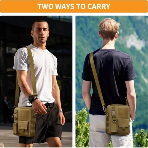 Vista 7 de Wowelife Bolsa de mensajero de lona pequeña, Bolso de hombro negro clásico vintage, Bolso táctico pequeño marrón, Crossbody Casual Pack