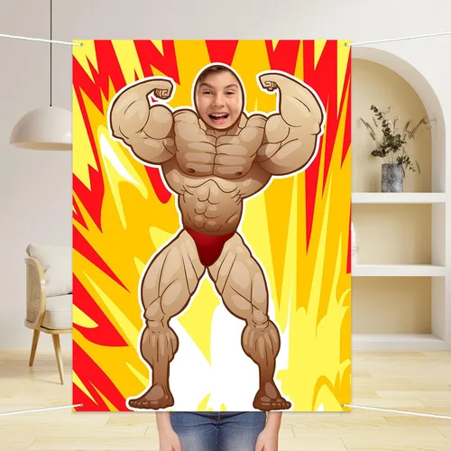 Vista 6 de Pancarta de fotos de fitness, telón de fondo, culturista, juego de simulación, fiesta, gimnasio, ejercicio, deportes, decoración temática muscular