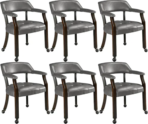 Vista 28 de LEEMTORIG Juego de 2 sillas de comedor con ruedas y brazo, sillas de comedor grandes con ruedas, silla de mesa de póquer de madera maciza, 26