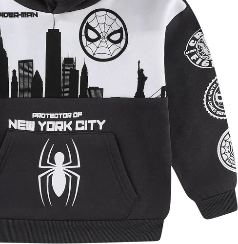Vista 5 de Marvel Spider-Man Conjunto de Sudadera con Capucha y Pantalones para Niños Pequeños y Niños Grandes Negro