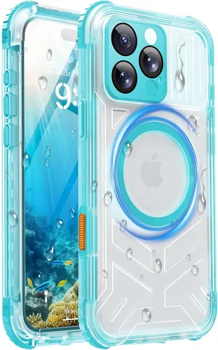 Vista 21 de Funda impermeable para iPhone 15 con Magsafe, protector de pantalla, cordón, IP68 militar de cuerpo completo a prueba de golpes, para deportes