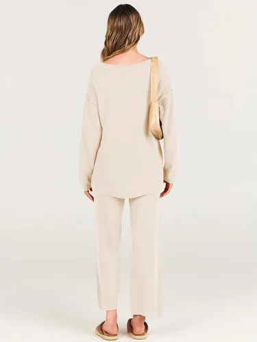 Vista 6 de ANRABESS Conjunto de 2 piezas para mujer, conjunto de suéter holgado holgado de punto de gran tamaño, conjunto de ropa de descanso a juego de moda