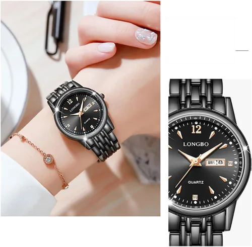 Vista 3 de Reginald Relojes de moda para mujer, manos de zafiro, acero inoxidable, impermeable, esfera de cuarzo, fecha, semana