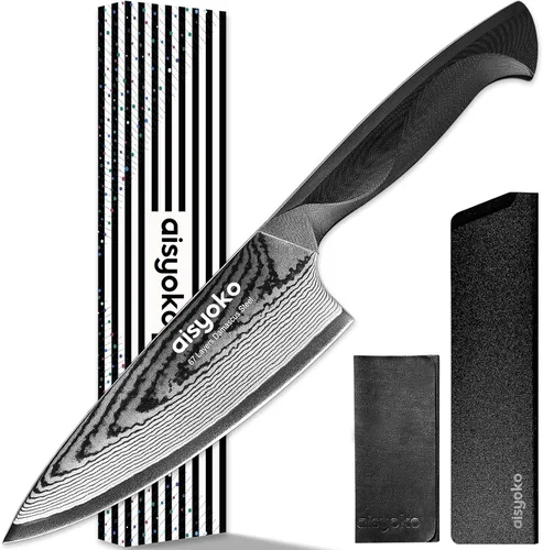 Vista 10 de aisyoko Cuchillo de pelar de 4.5 pulgadas, cuchillo de chef de acero Damasco con mango ergonómico G10, acero de alto carbono VG10, cuchillo