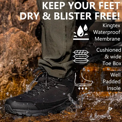 Vista 3 de SILENTCARE Botas de senderismo para hombre, impermeables, antideslizantes, medios, tobillos, ligeras, para exteriores, trekking, mochilero, trabajo