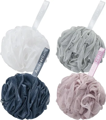 Vista 11 de AmazerBath Esponja de Lufa 60g/Pieza, Esponja Exfoliante de Baño Depuradora Corporal, Juego de Lufa de 4 - Blanco Gris-Rosa-Verde Militar-Verde