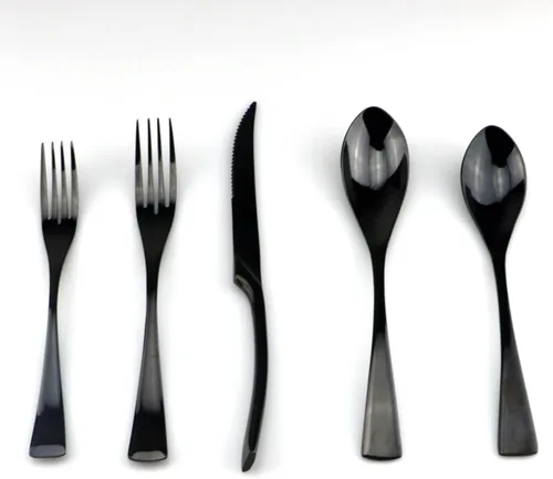 Vista 5 de Juego de cubiertos de acero inoxidable 18/10, cubiertos de cocina, juego de utensilios de cocina, cuchillo para carne, negro pulido espejo, juego