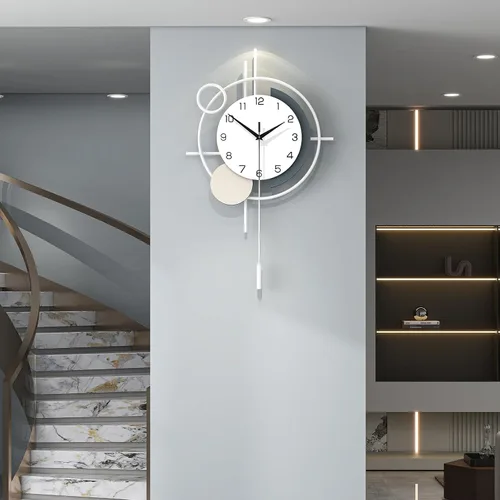 Vista 11 de Reloj de pared para decoración de sala de estar, reloj de pared decorativo con péndulo de cuarzo silencioso, funciona con pilas, reloj grande