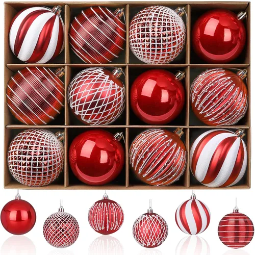 Vista 2 de SHareconn 30 bolas de árbol de Navidad de 2.36 pulgadas, adornos en blanco Blanco y negro