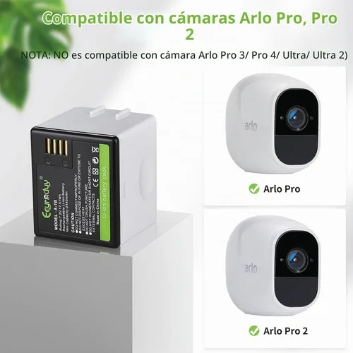 Vista 2 de A-1B Batería de repuesto para cámara Arlo Pro, Pro 2 VMA4400 2440mAh baterías recargables de iones de litio 7.2V/17.57Wh (paquete de 2)