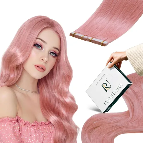 Vista 16 de RUNATURE - Extensiones de cabello humano con cinta color rosa intenso, 12 pulgadas, 0.71 oz, 10 unidades Hot Pink Human Hair Extensions Tape Ins