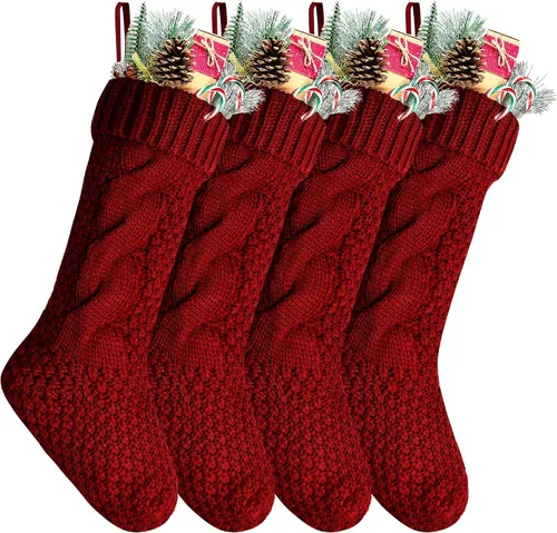 Vista 9 de Paquete de 4 calcetines navideños de punto, color burdeos, 14 pulgadas