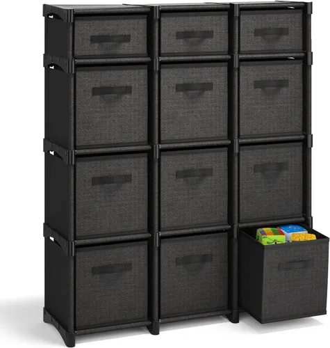 Vista 9 de Estante organizador de almacenamiento de tela de 6 cubos para dormitorio, sala de juegos y más, estantes resistentes para cubos de bricolaje en negro