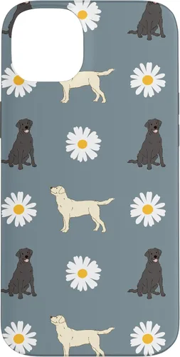 Vista 15 de Labrador Retriever y Daisy Flower Pattern - Carcasa para iPhone 17, color azul polvoriento