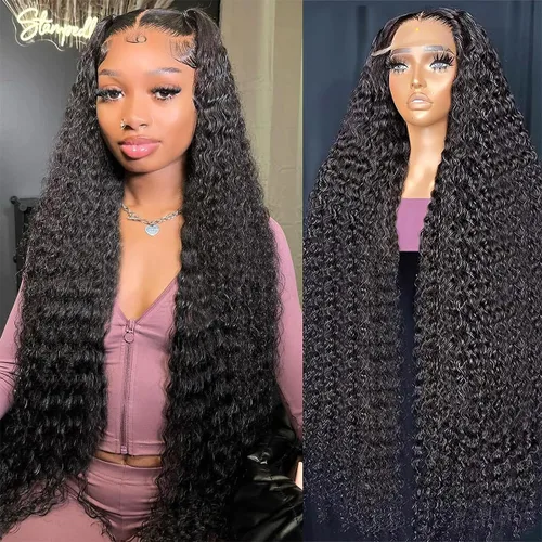 Vista 18 de Pelucas de cabello humano lacio para mujeres negras, encaje frontal de 13 x 4 pulgadas, previamente despuntada, sin pegamento, HD frontal, negro