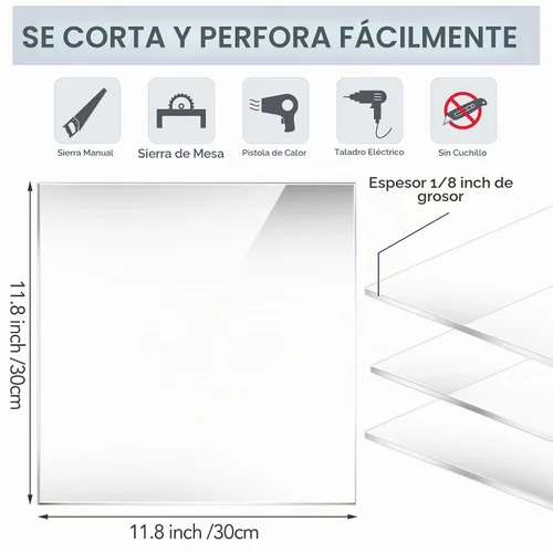 Vista 3 de 12 piezas de láminas acrílicas transparentes de 12 x 12 pulgadas, 1/8 pulgada de grosor, panel cuadrado transparente, tablero acrílico con papel