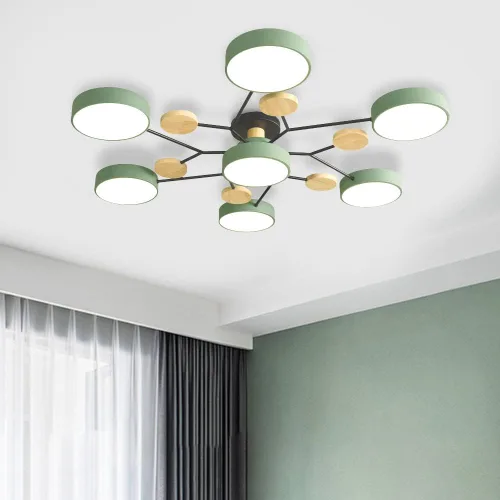 Vista 11 de Lámpara de techo LED moderna, lámpara LED regulable de 55 W, lámpara de techo moderna de montaje empotrado, lámpara de techo de madera para sala