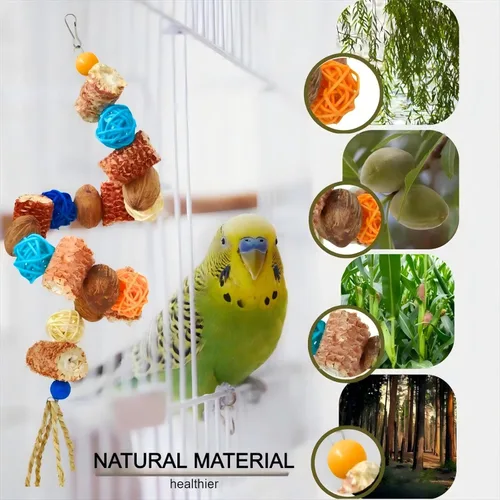 Vista 4 de Juguetes naturales de cuerda para pájaros, juguetes para masticar