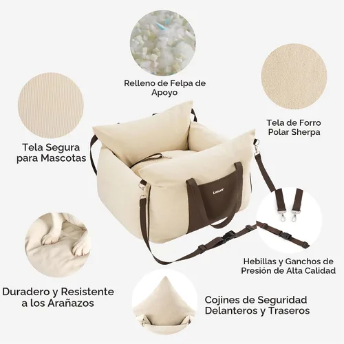 Vista 4 de Lesure Asiento de automóvil para perros pequeños - Asiento elevador para perro con parte inferior impermeable, correa de seguridad con clip