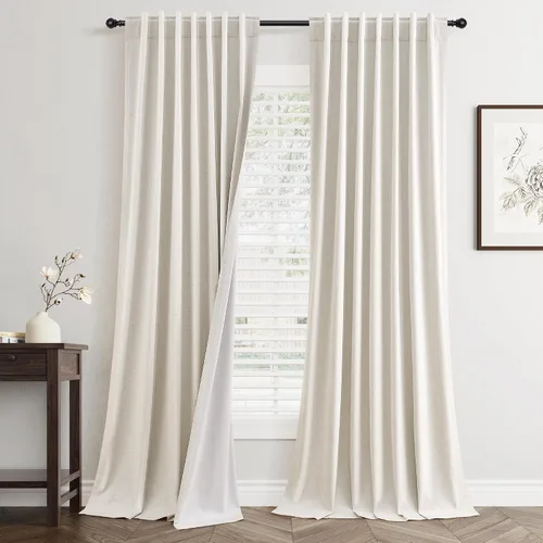 Vista 28 de Jowels - Cortinas opacas con pestaña trasera color beige cálido de 84 pulgadas de largo, 2 paneles para sala de estar y dormitorio, color beige