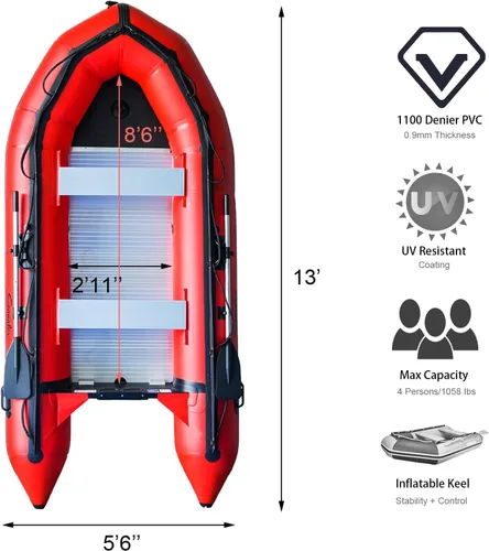 Vista 2 de Inflatable Boat for Adults Heavy Duty Dingy Boat for Fishing
