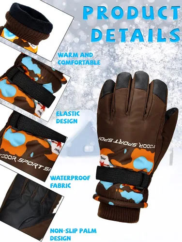 Vista 5 de 2 pares de guantes de invierno para niños, guantes de esquí impermeables para niños y niñas, guantes de nieve, accesorio cálido para esquí, patinaje