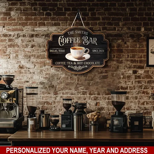 Vista 7 de THUYPT Letrero de Café Personalizado, Placa de Letrero de Café de Madera para Colgar en la Pared Decoraciones de Bar de Café, Estación de Café