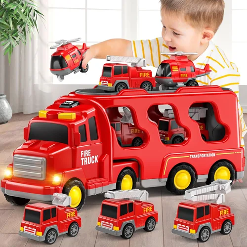 Vista 13 de Beby Buty Camiones de Construcción 5 en 1 para Niños de 3-5 años, Juguetes de Coches y Camiones para Niños Pequeños con Luz y Sonido, Incluye Grúa