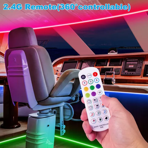 Vista 4 de Luces LED de barco de 66 pies, tiras de luces LED marinas impermeables RGB de 12V, luces de barco pontón IP67 con control de aplicación, luz