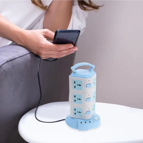 Vista 8 de Tira de alimentación USB azul con tomas de corriente a prueba de fuego, carcasa de abdominales, cable de extensión resistente a altas temperaturas