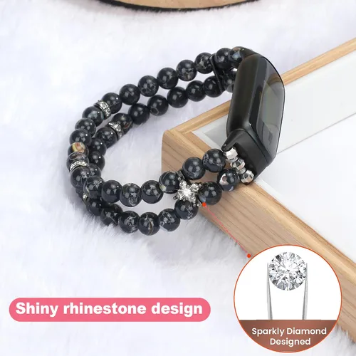 Vista 4 de Wongeto Compatible con correas Fitbit Luxe, pulsera elástica de perlas estirable de moda hecha a mano para mujeres, correa de reemplazo