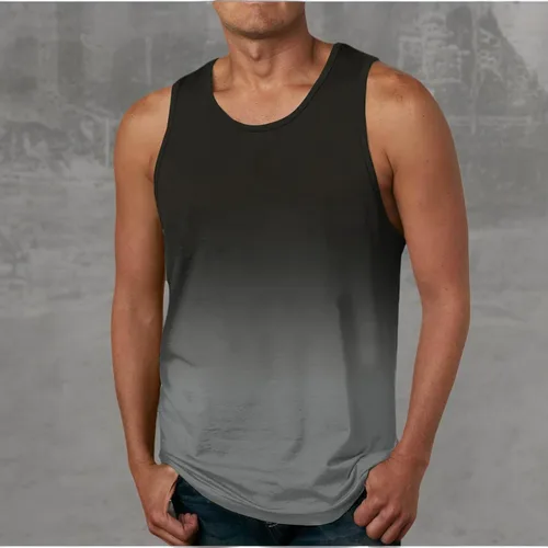 Vista 4 de Muscularfit Camisetas de playa para hombres 2023 regulares, grandes y altas, color degradado, sin mangas, camisetas sin mangas, camiseta casual