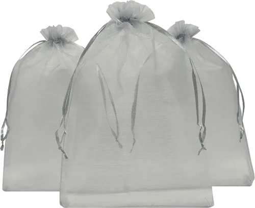 Vista 12 de Ankirol 100 bolsas de organza transparente de 8 x 12 bolsas grandes de organza con cordón (crema)